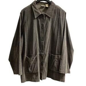L.L. Bean Women's Olive Green Corduroy Button-Down Shirt Jacket
